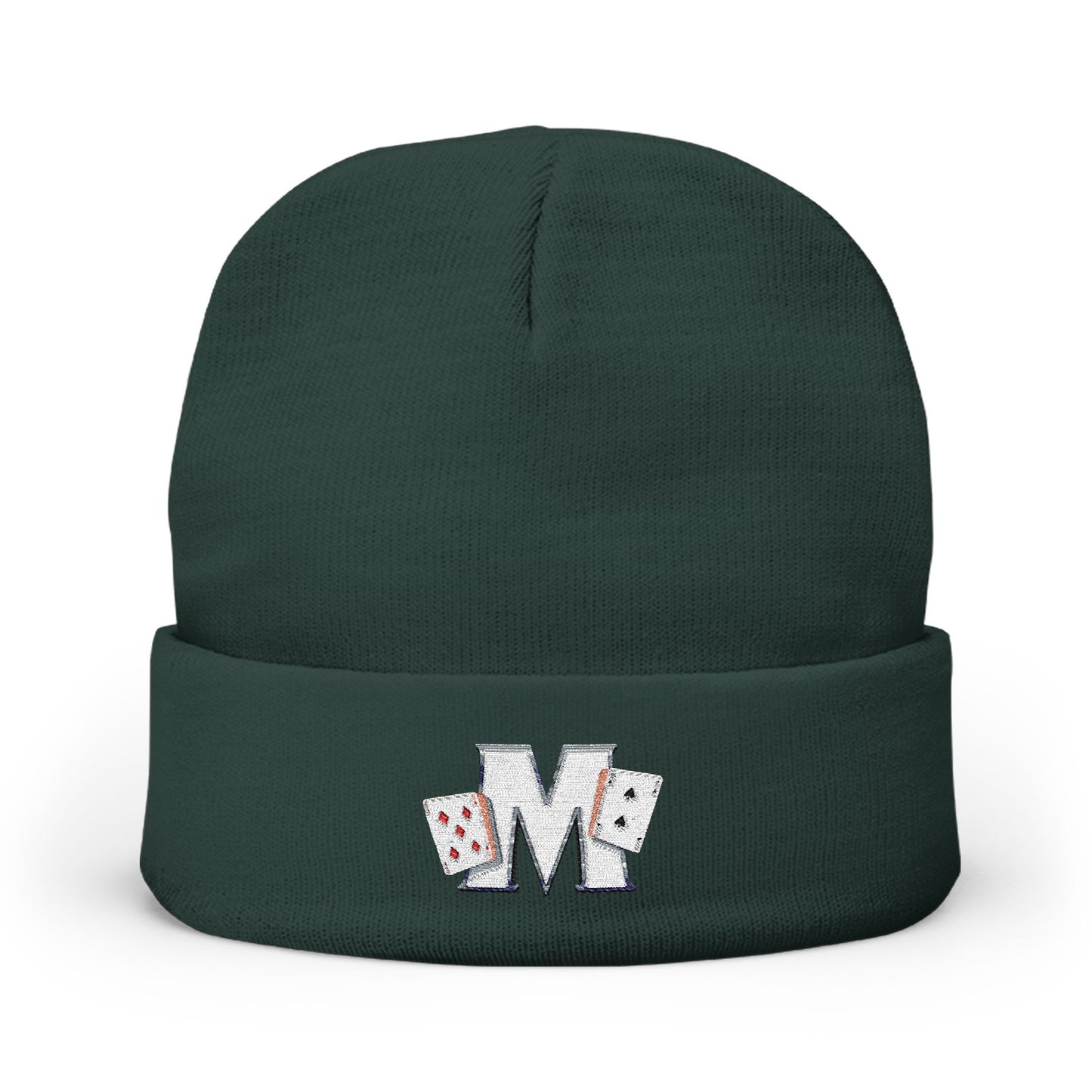 Embroidered 'M' Poker Cards Knit Beanie — Card Player Winter Hat