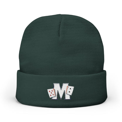 Embroidered 'M' Poker Cards Knit Beanie — Card Player Winter Hat