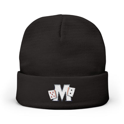 Embroidered 'M' Poker Cards Knit Beanie — Card Player Winter Hat