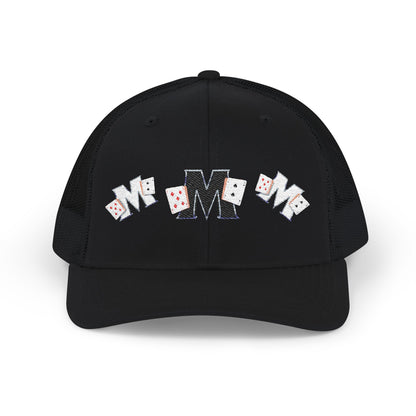 Embroidered 'M' Playing Cards Snapback Trucker Cap — Poker Gamer Hat