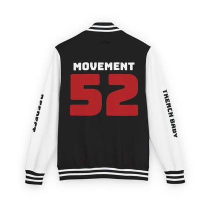 Crew 52 Letterman Jacket — Varsity Style Black & White Bomber with 'CREW 52' Back and Sleeve Text -52 movement