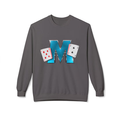 Crewneck Sweatshirt - Glossy 'M' Poker Design with Playing Cards | Back: "playing with a whole 52"