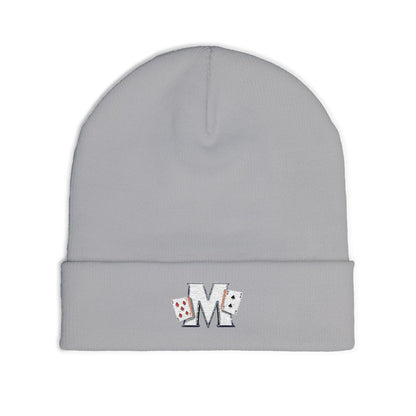 Embroidered 'M' Poker Cards Knit Beanie — Card Player Winter Hat