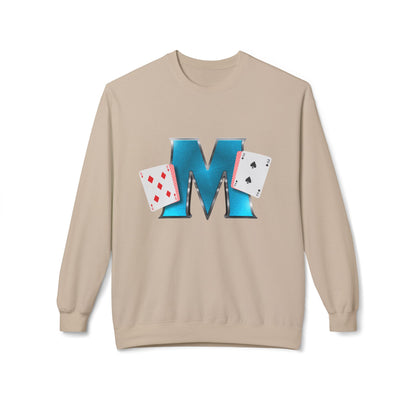Crewneck Sweatshirt - Glossy 'M' Poker Design with Playing Cards | Back: "playing with a whole 52"
