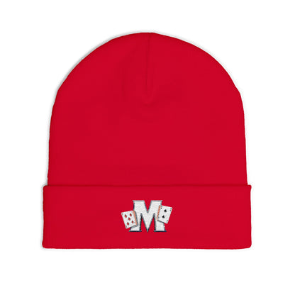 Embroidered 'M' Poker Cards Knit Beanie — Card Player Winter Hat
