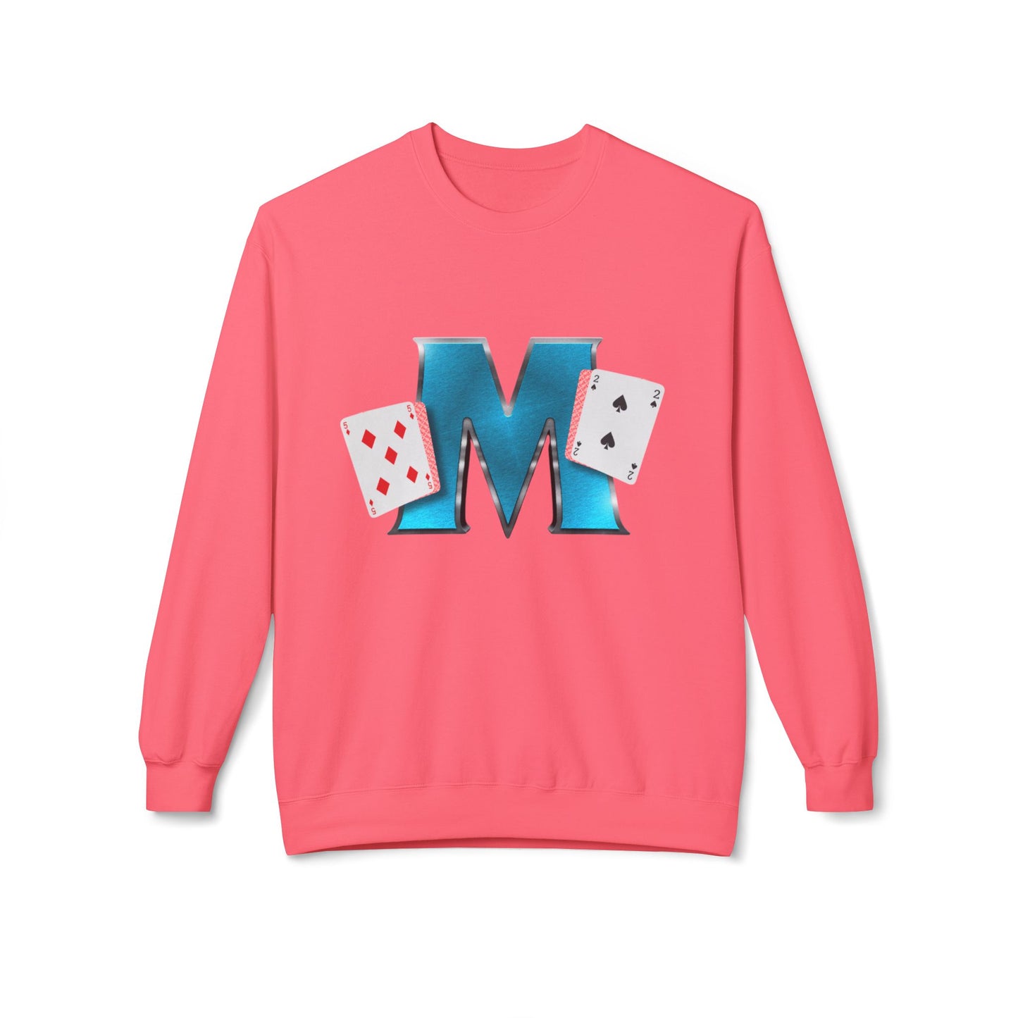 Crewneck Sweatshirt - Glossy 'M' Poker Design with Playing Cards | Back: "playing with a whole 52"