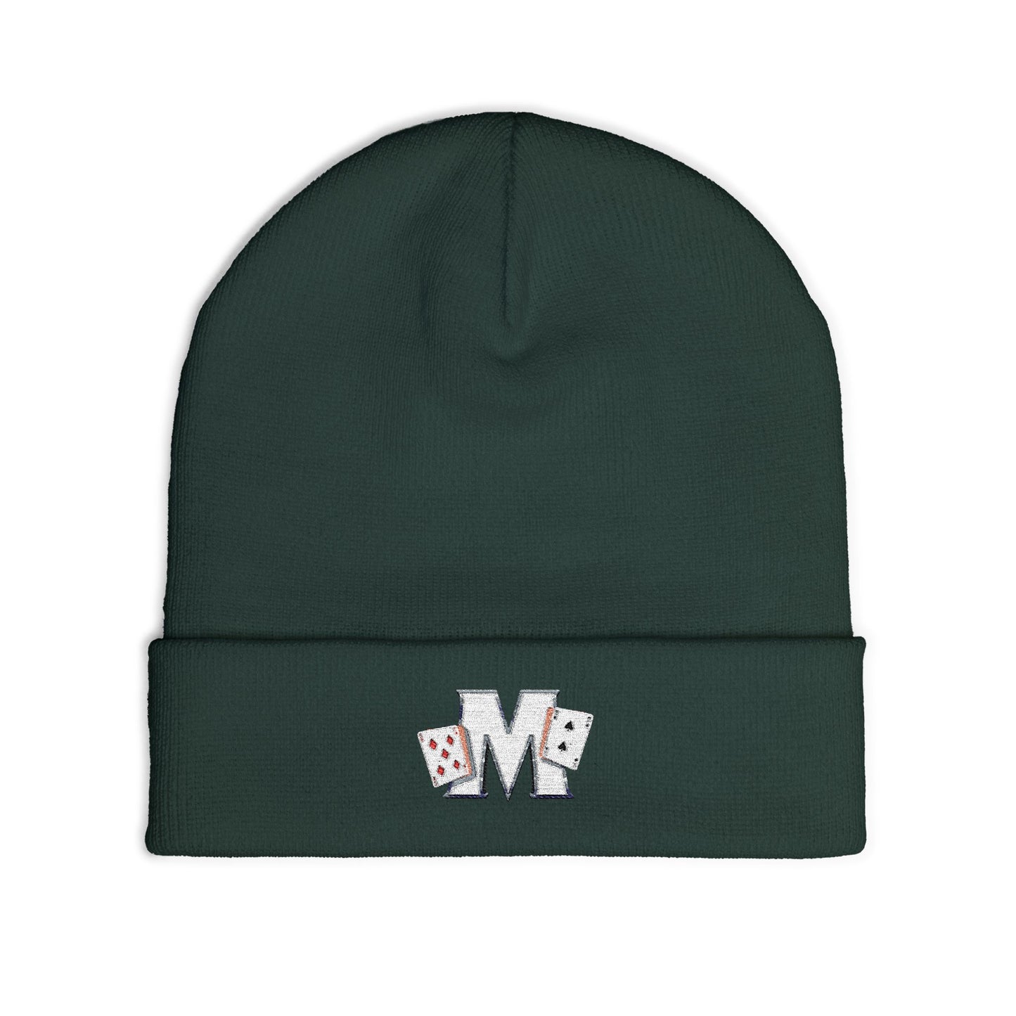 Embroidered 'M' Poker Cards Knit Beanie — Card Player Winter Hat
