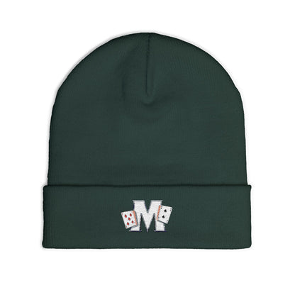 Embroidered 'M' Poker Cards Knit Beanie — Card Player Winter Hat