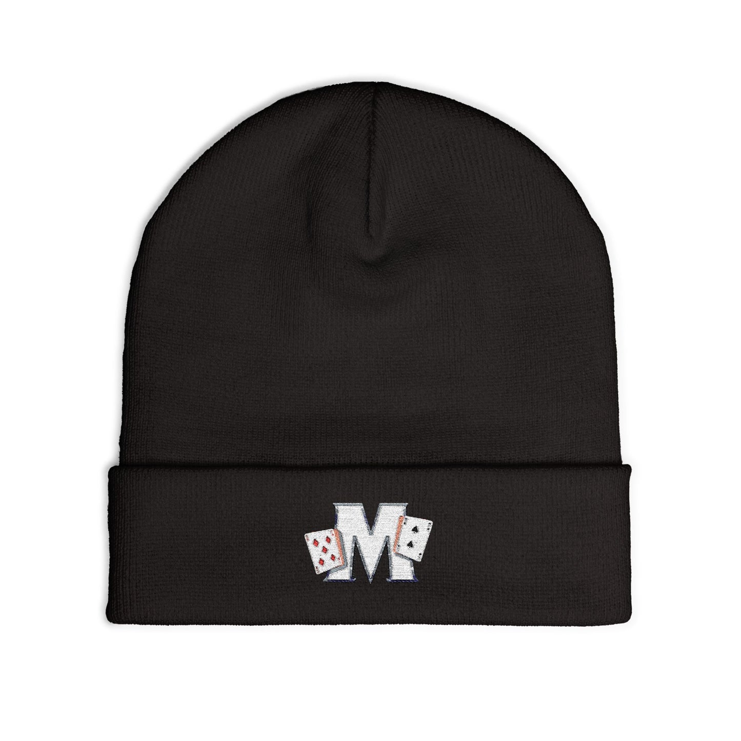 Embroidered 'M' Poker Cards Knit Beanie — Card Player Winter Hat