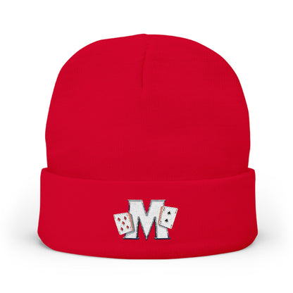 Embroidered 'M' Poker Cards Knit Beanie — Card Player Winter Hat