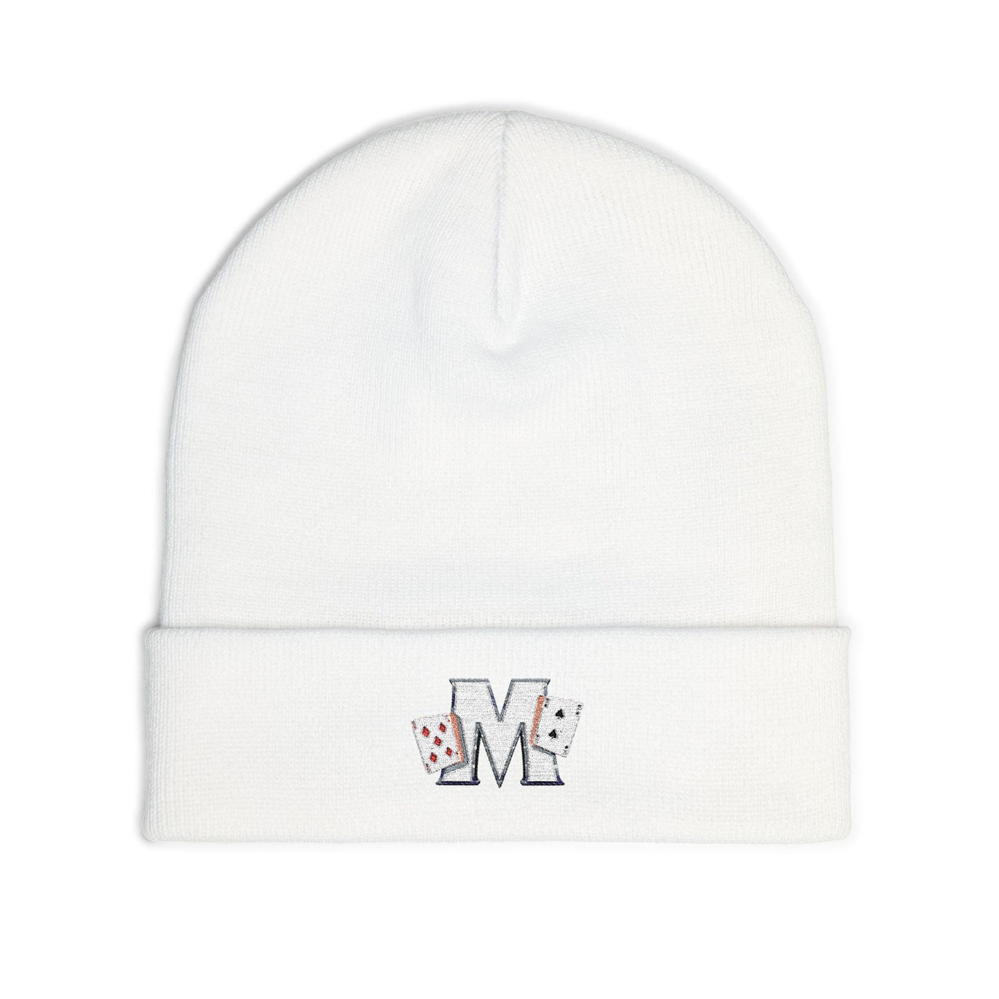 Embroidered 'M' Poker Cards Knit Beanie — Card Player Winter Hat