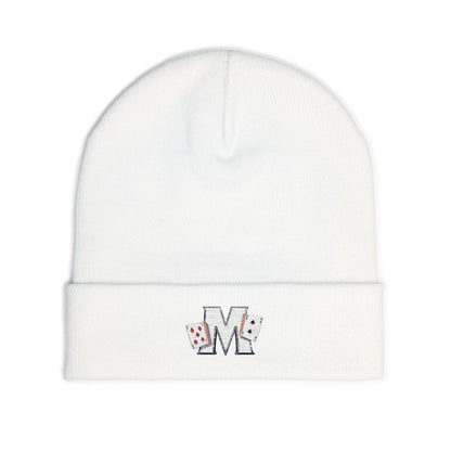 Embroidered 'M' Poker Cards Knit Beanie — Card Player Winter Hat
