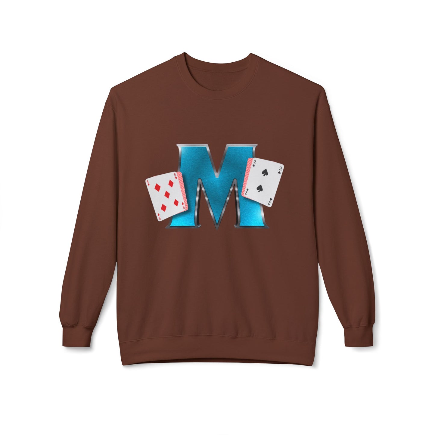 Crewneck Sweatshirt - Glossy 'M' Poker Design with Playing Cards | Back: "playing with a whole 52"