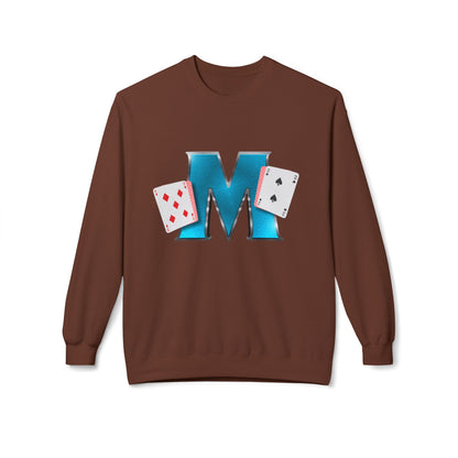 Crewneck Sweatshirt - Glossy 'M' Poker Design with Playing Cards | Back: "playing with a whole 52"