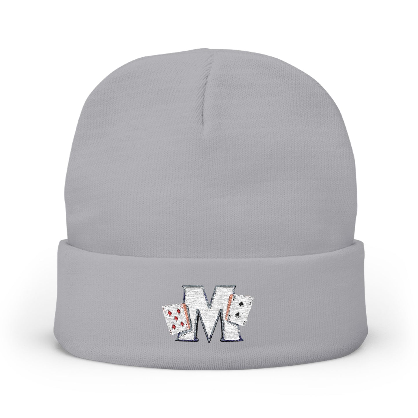 Embroidered 'M' Poker Cards Knit Beanie — Card Player Winter Hat