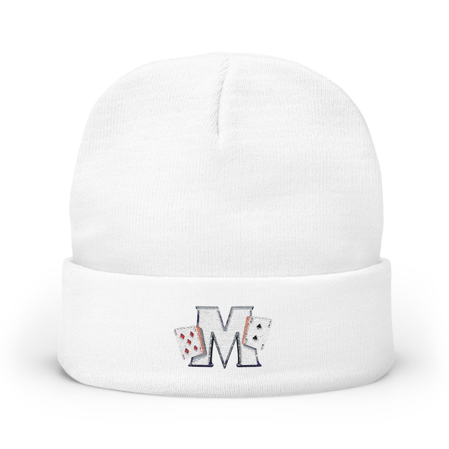 Embroidered 'M' Poker Cards Knit Beanie — Card Player Winter Hat