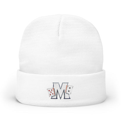 Embroidered 'M' Poker Cards Knit Beanie — Card Player Winter Hat